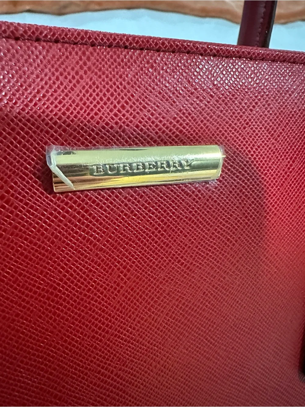Burberry Red Leather Structured Satchel with Top Handles